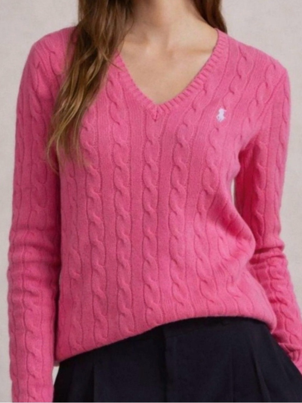 Ralph Lauren Pink Cable-Knit V-Neck Sweater size M
